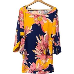 Trina Turk Womens Breeze Floral Tunic Swimsuit Cover Up Dress Sz M Beach Resort